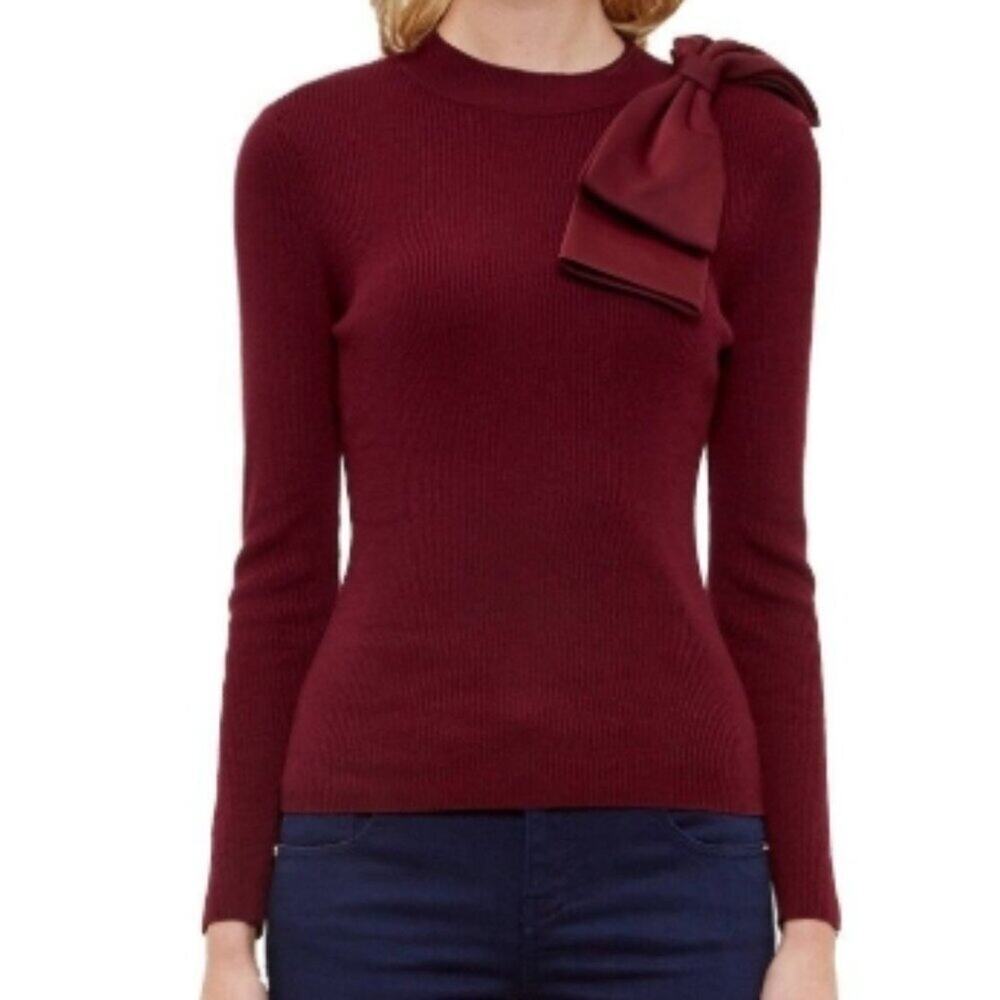 Ted Baker NEHRU Bow detail ribbed sweater Ox Blood US 6